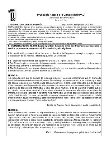 Historia de la Filosofía – EBAU Extremadura (2026)