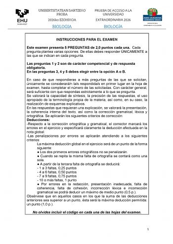 Biología – EAU País Vasco (2026)