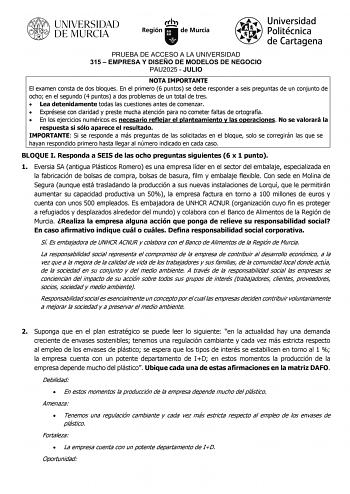 Examen de Empresa y Diseño de Modelos de Negocio (EBAU de 2025)