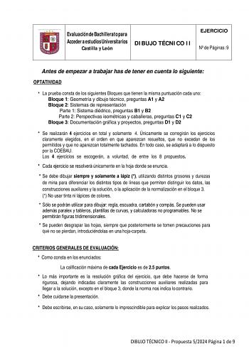 Examen de Dibujo Técnico II (EBAU de 2024)