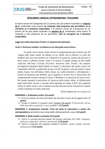 Examen de Italiano (ABAU de 2022)