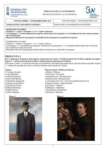 Fundamentos Artísticos – PAU Comunidad Valenciana (2026)