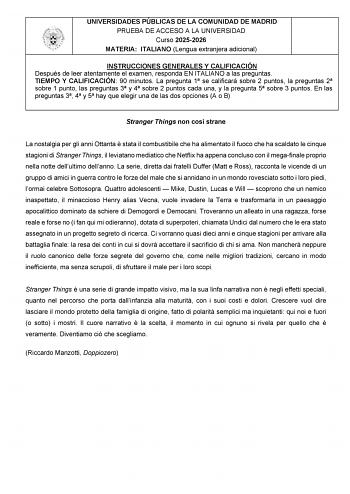 Italiano – EvAU Comunidad de Madrid (2026)