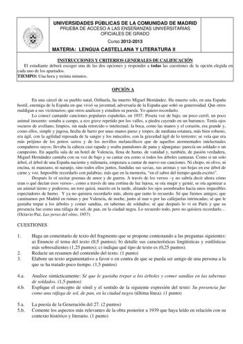Examen de Lengua Castellana y Literatura (PAU de 2013)
