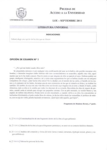 Examen de Literatura Universal (PAU de 2011)