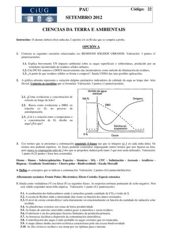 Examen de Ciencias de la Tierra y Medioambientales (PAU de 2012)