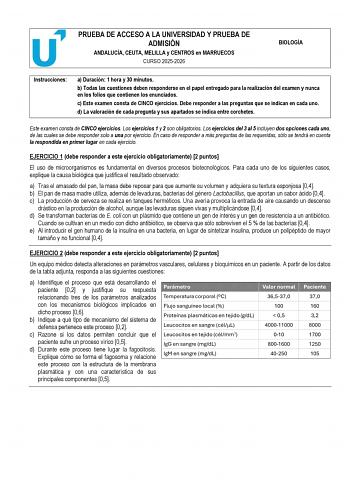 Biología – PEvAU Andalucía (2026)