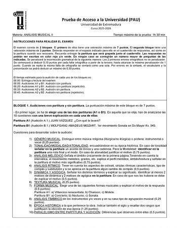Análisis Musical – EBAU Extremadura (2026)
