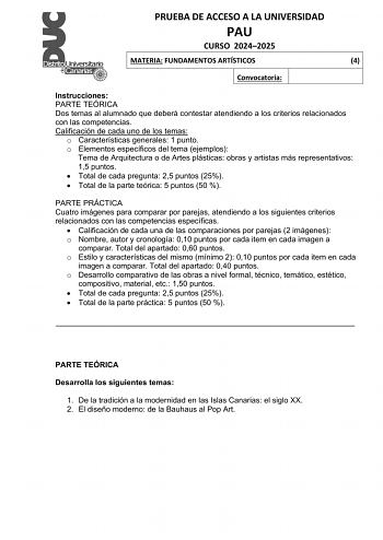 Examen de Fundamentos Artísticos (EBAU de 2025)