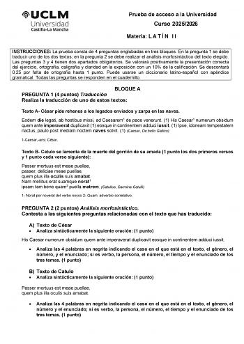 Latín II – EvAU Castilla-La Mancha (2026)
