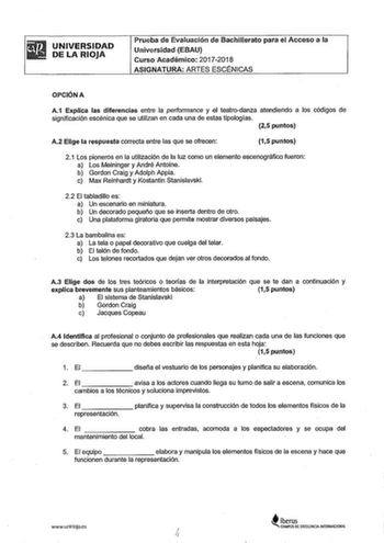 Examen de Artes Escénicas (EBAU de 2018)