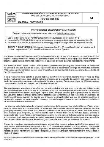 Examen de Portugués (EvAU de 2025)