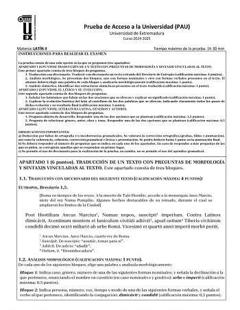 Examen de Latín II (EBAU de 2025)