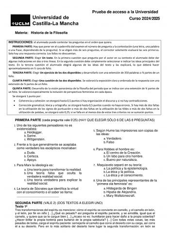 Examen de Historia de la Filosofía (EvAU de 2025)