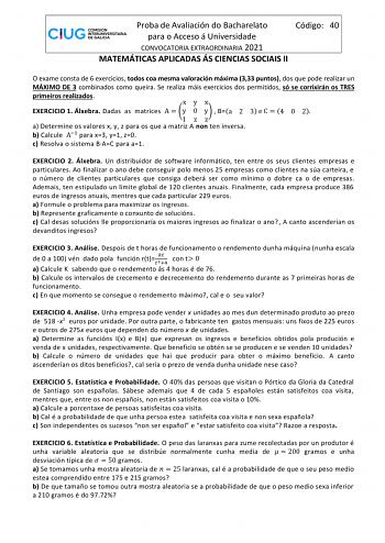 Examen de Matemáticas Aplicadas a las Ciencias Sociales (ABAU de 2021)