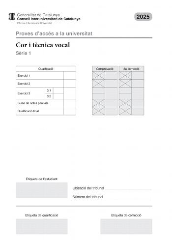 Examen de Coro y Técnica Vocal (PAU de 2025)