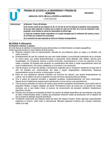 Examen de Geografía (PEvAU de 2025)