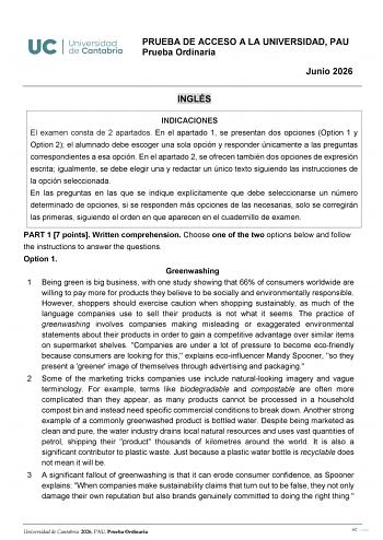 Inglés – EBAU Cantabria (2026)