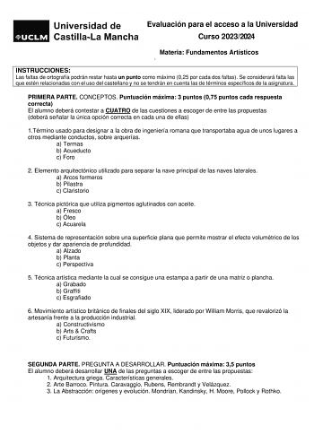 Examen de Fundamentos Artísticos (EvAU de 2024)