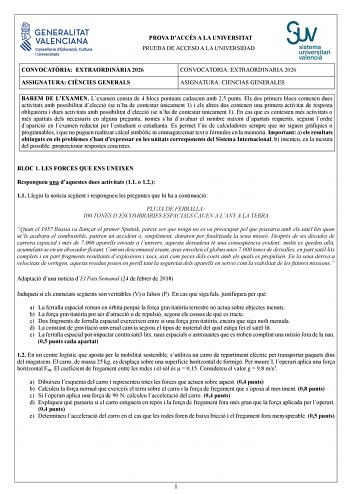 Ciencias Generales – PAU Comunidad Valenciana (2026)