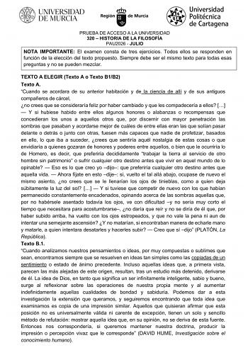 Historia de la Filosofía – EBAU Región de Murcia (2026)