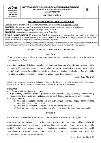 Examen de Latín II (EvAU de 2025)