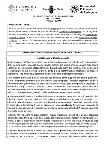 Italiano – EBAU Región de Murcia (2026)