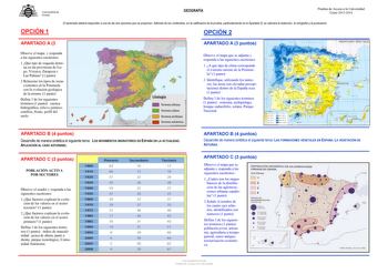 N5JNA Universidad de Oviedo GEOGRAFÍA Pruebas de Acceso a la Universidad Curso 20132014 OPCIÓN 1 El alumnado deberá responder a una de las dos opciones que se proponen Además de los contenidos en la calificación de la prueba particularmente en el Apartado B se valorará la redacción la ortografía y la puntuación OPCIÓN 2 APARTADO A 3 APARTADO A 3 puntos CAN1ABRICO  PRECIPITACIÓN MEDIA NUAL Observe el mapa y responda a las siguientes cuestiones 1Qué tipo de roquedo domina en las provincias de Lug…