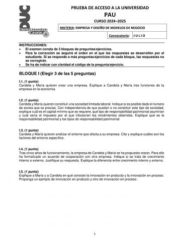 Examen de Empresa y Diseño de Modelos de Negocio (EBAU de 2025)