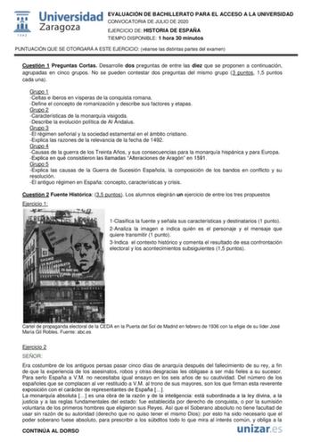 Examen de Historia de España (EvAU de 2020)