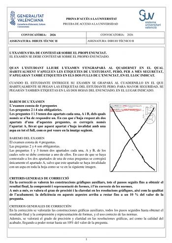Dibujo Técnico II – PAU Comunidad Valenciana (2026)