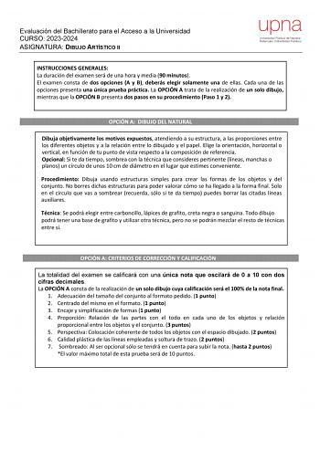 Examen de Dibujo Artístico II (EvAU de 2024)