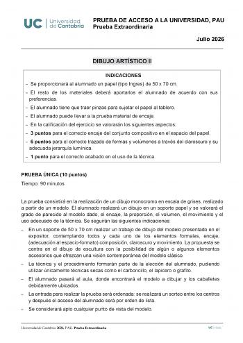 Dibujo Artístico II – EBAU Cantabria (2026)