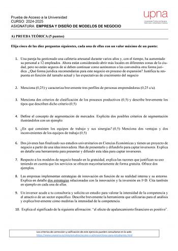 Examen de Empresa y Diseño de Modelos de Negocio (EvAU de 2025)
