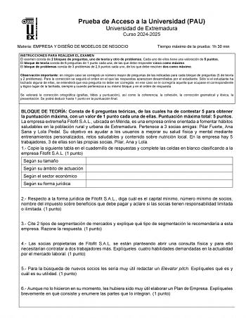 Examen de Empresa y Diseño de Modelos de Negocio (EBAU de 2025)