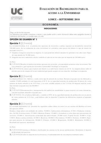 Examen de Economía de la Empresa (EBAU de 2018)
