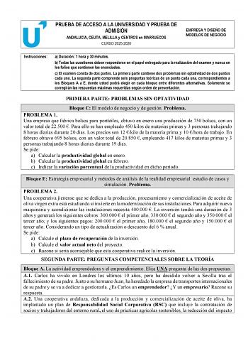 Empresa y Diseño de Modelos de Negocio – PEvAU Andalucía (2026)