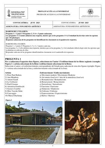 Examen de Fundamentos Artísticos (PAU de 2025)