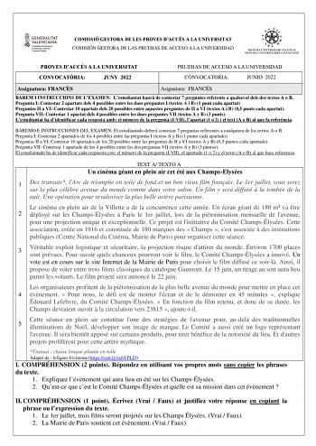 Examen de Francés (PAU de 2022)