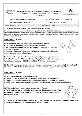 Examen de Biología (PAU de 2021)