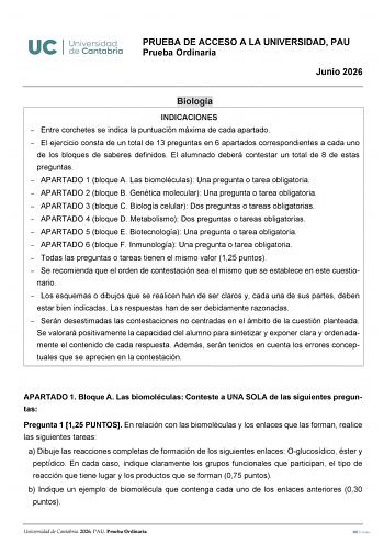 Biología – EBAU Cantabria (2026)
