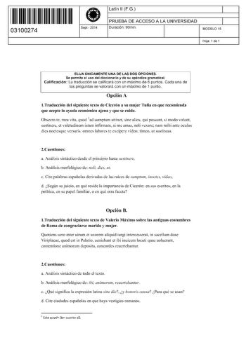 Examen de Latín II (PAU de 2014)