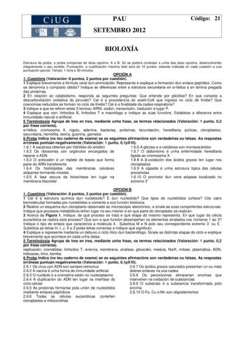 Examen de Biología (PAU de 2012)