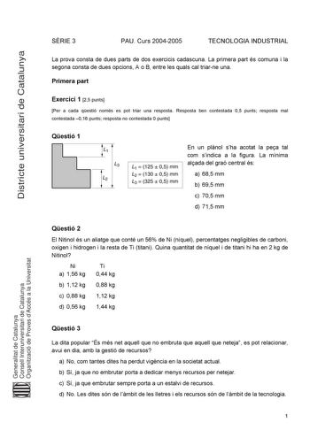 Examen de Tecnología Industrial (selectividad de 2005)