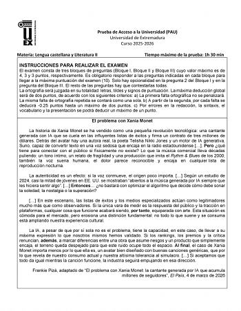 Lengua Castellana y Literatura – EBAU Extremadura (2026)