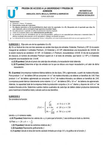 Matemáticas Aplicadas a las Ciencias Sociales – PEvAU Andalucía (2026)