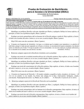 Examen de Historia de la Filosofía (EBAU de 2024)
