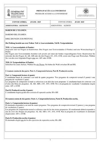 Examen de Alemán (PAU de 2025)
