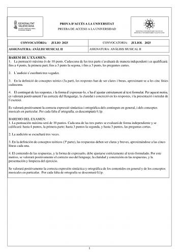 Examen de Análisis Musical (PAU de 2025)