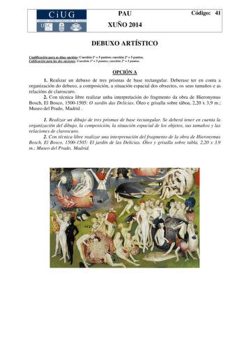 Examen de Dibujo Artístico II (PAU de 2014)